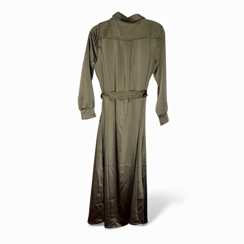 New with tags S’edge Sedge Vesper satin shirt dress in Olive.  Size Small - Picture 2 of 10